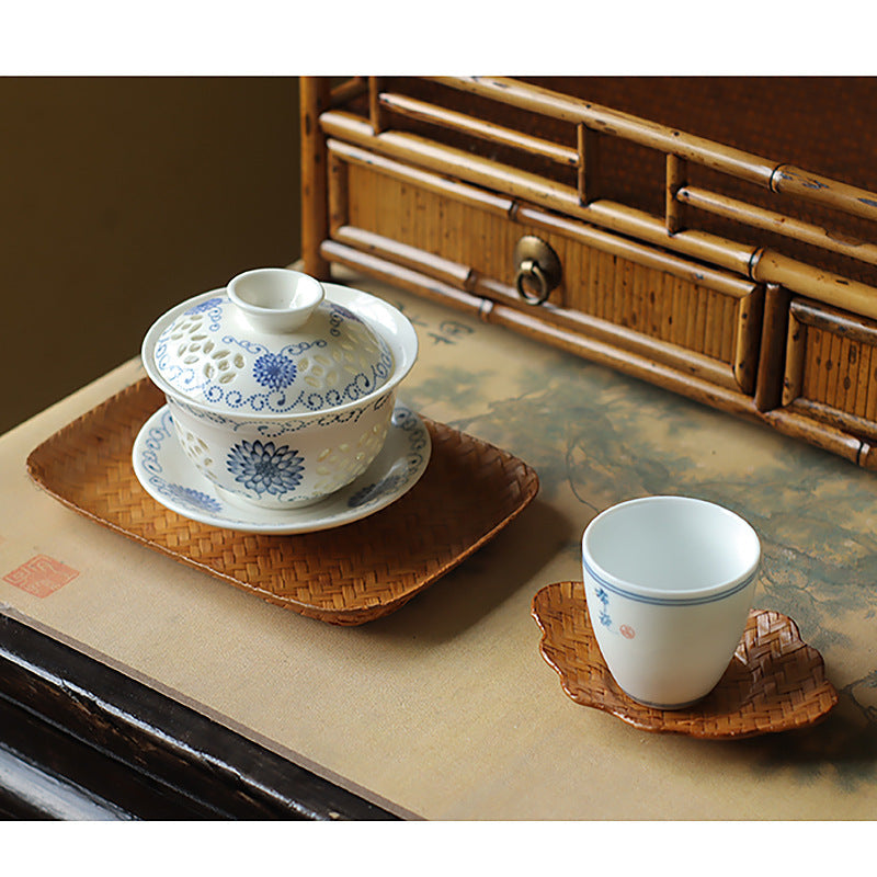 Gohobi Handmade Bamboo Cup Coasters Placemats – Rattan Tea Coaster Heat Insulation Pad