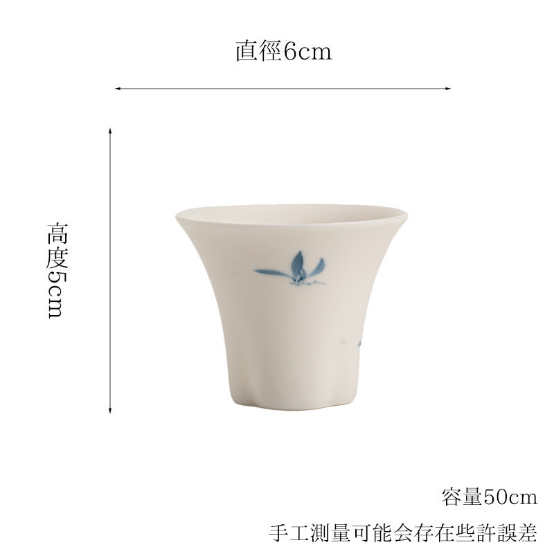 Gohobi Matte Hand-Painted 'Autumn Orchid by the Water' Ceramic Teacup
