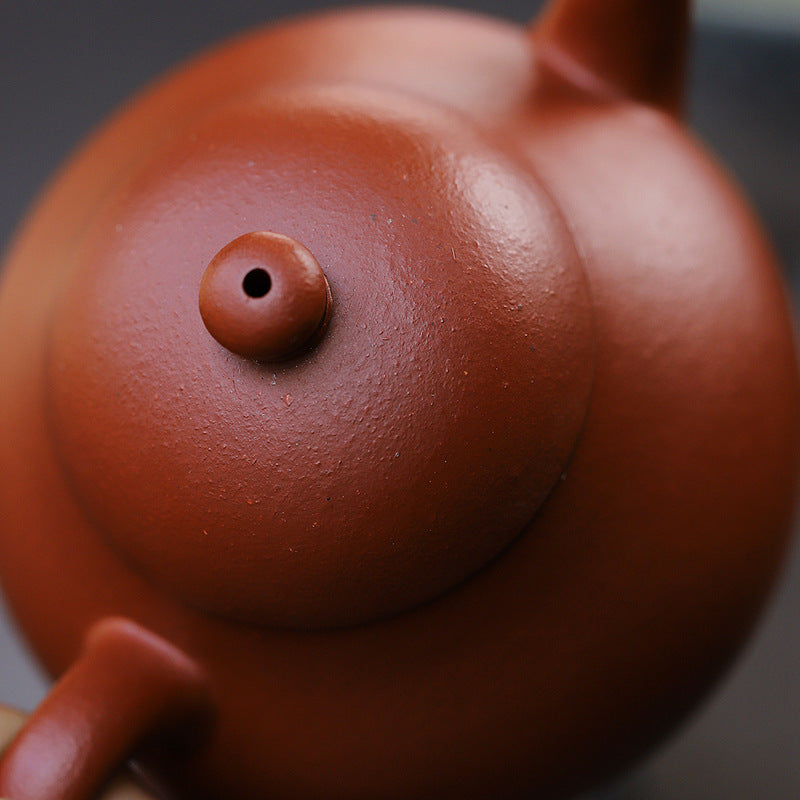 Gohobi Handmade Yixing Red Zisha Clay Teapot – 130ml Handmade Original Ore Raw Zhuni Pear-Shaped Teapot, Gongfu Tea Brewing Small Yixing Teaware