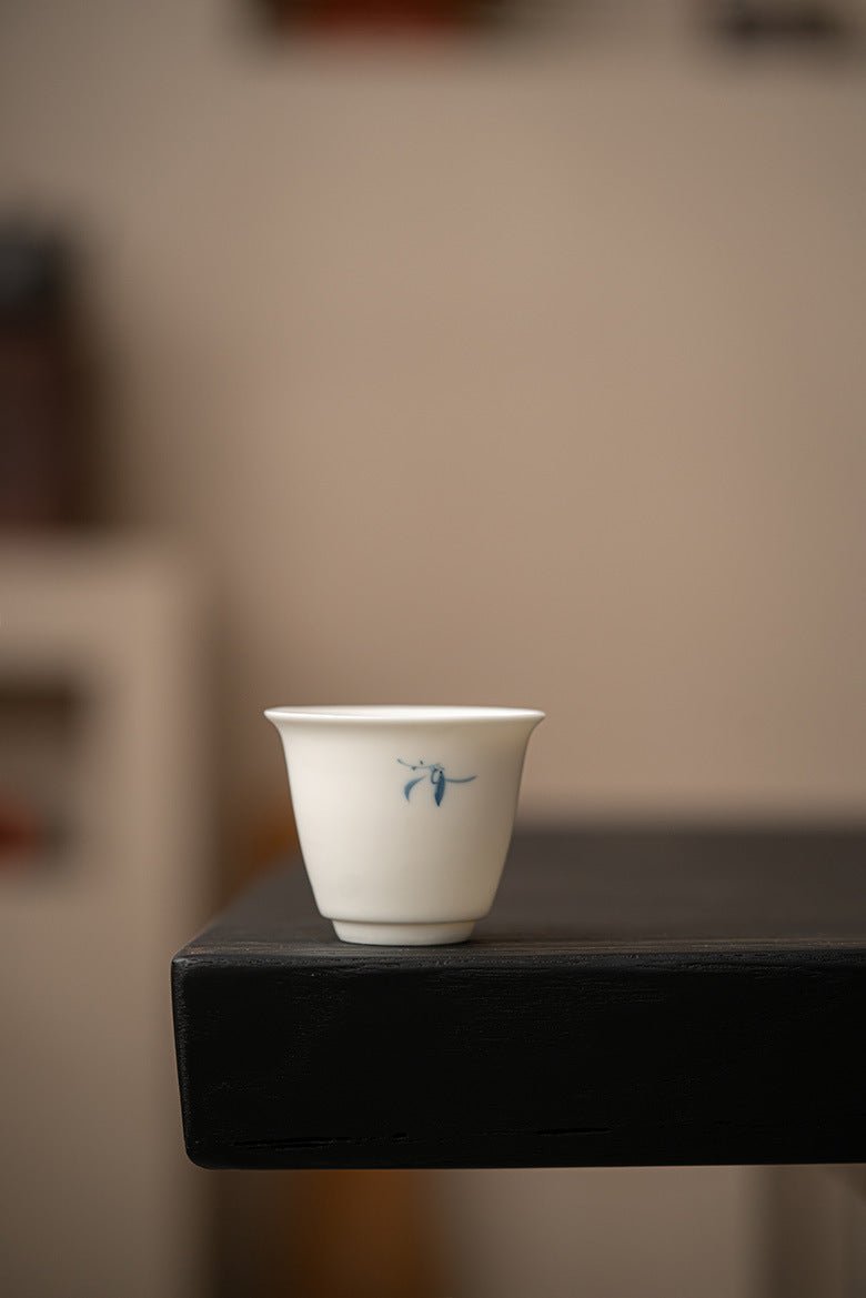 Gohobi Matte Hand-Painted 'Autumn Orchid by the Water' Ceramic Teacup