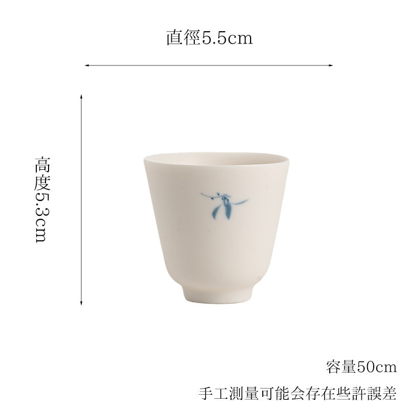 Gohobi Matte Hand-Painted 'Autumn Orchid by the Water' Ceramic Teacup