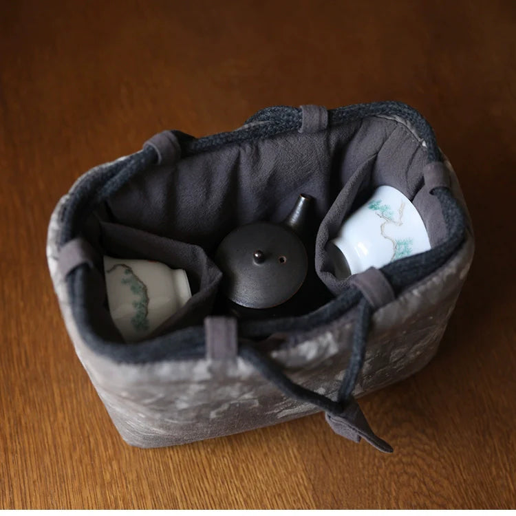 Gohobi Large Dyed Fabric Teaware Storage Travel Bag Shifuku