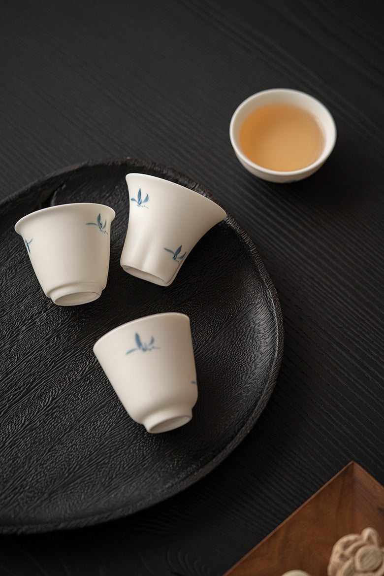 Gohobi Matte Hand-Painted 'Autumn Orchid by the Water' Ceramic Teacup