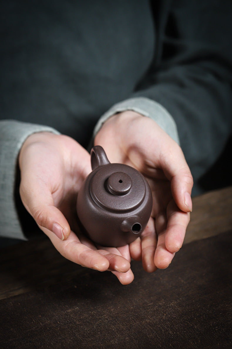 Gohobi Handmade Yixing Purple Zisha Clay Teapot  – 100ml Original Ore Sky Blue Clay Xiao Julun (Small Giant Wheel) Style, Thin-Walled Gongfu Teapot with Built-in Filter