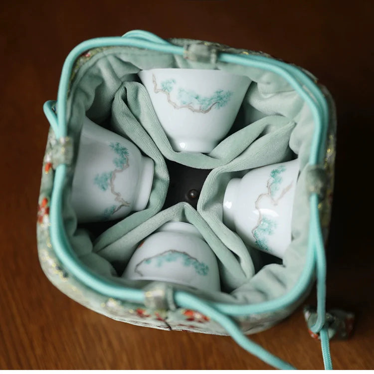 Gohobi Colourful Brocade Teaware Storage Travel Bag Shifuku