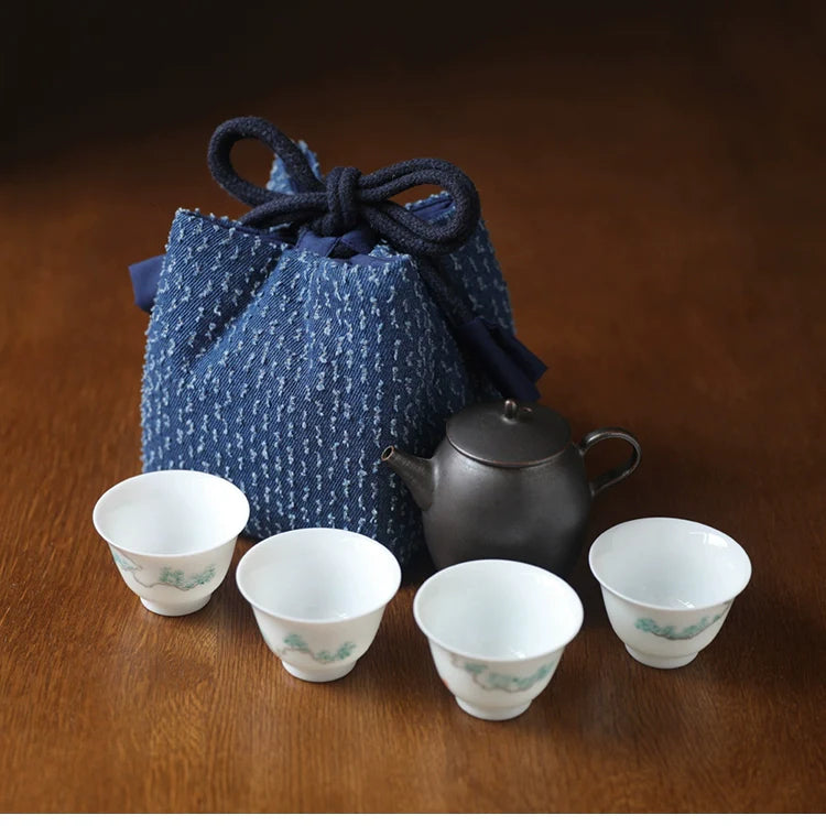 Gohobi Denim Large Teaware Storage Travel Bag Shifuku