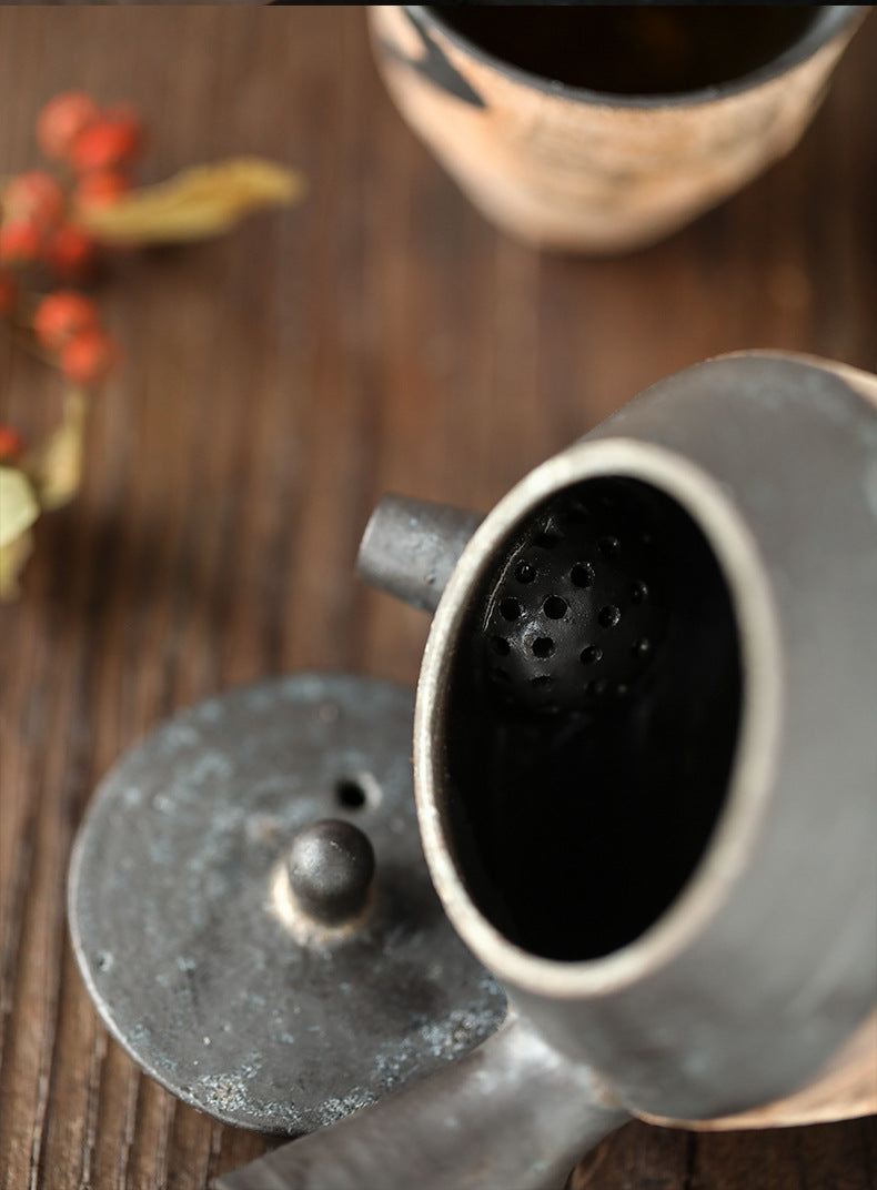 Gohobi Handmade Ceramic Artist Black Brushing Tea Cup Teapot Tea Set