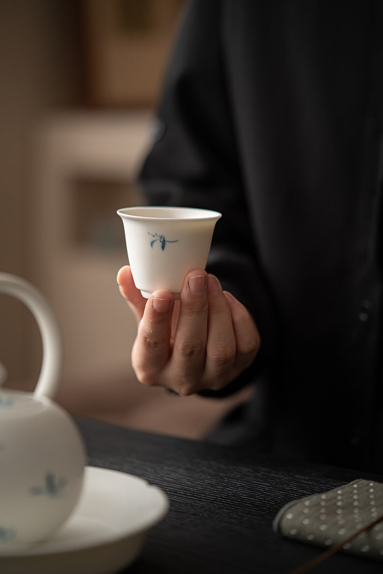Gohobi Matte Hand-Painted 'Autumn Orchid by the Water' Ceramic Teacup