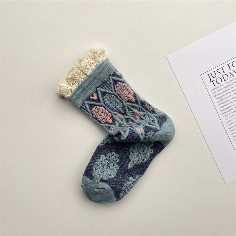 Gohobi Japanese Diamond Embossed Cashmere Mid-Calf Socks