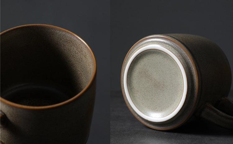 Gohobi Handmade Nordic Ceramic Coffee Mug – Beige/White Retro Cup (Clearance)