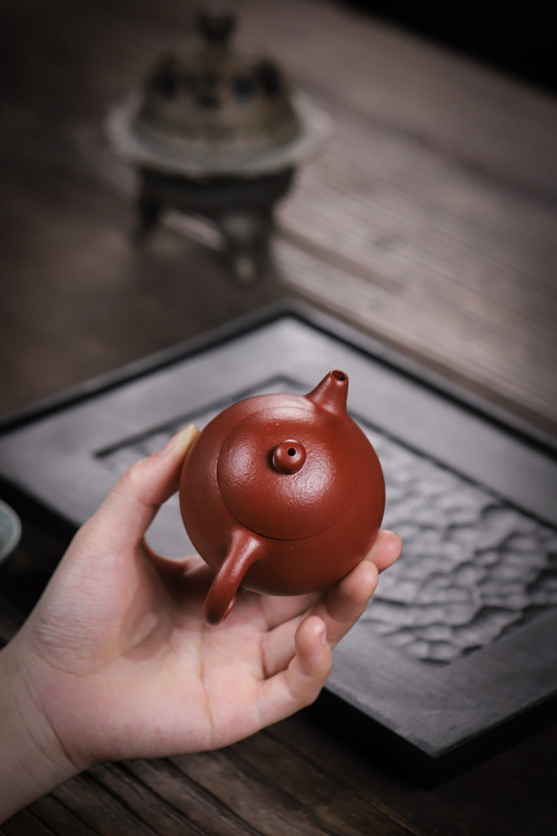 Gohobi Handmade Yixing Red Zisha Clay Teapot – 150ml Handmade Original Ore Raw Zhuni Clay Wen Dan Style Teapot with Built-in Filter, Small Gongfu Purple Clay Teaware
