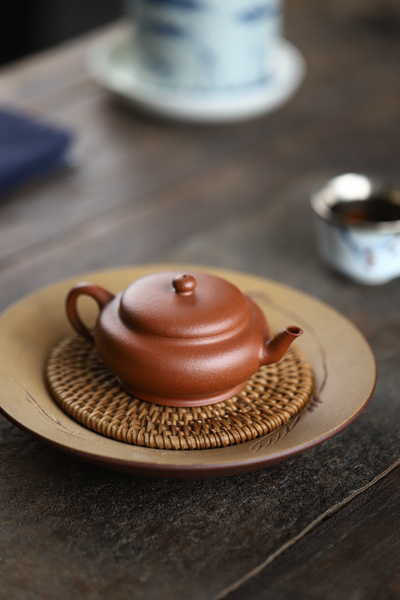 Gohobi Handmade Yixing Original Ore Jiangpo Sandy Purple Clay "Flat Lantern" Teapot – 150ml Thin-Walled Home Brewing Teapot with Built-in Filter