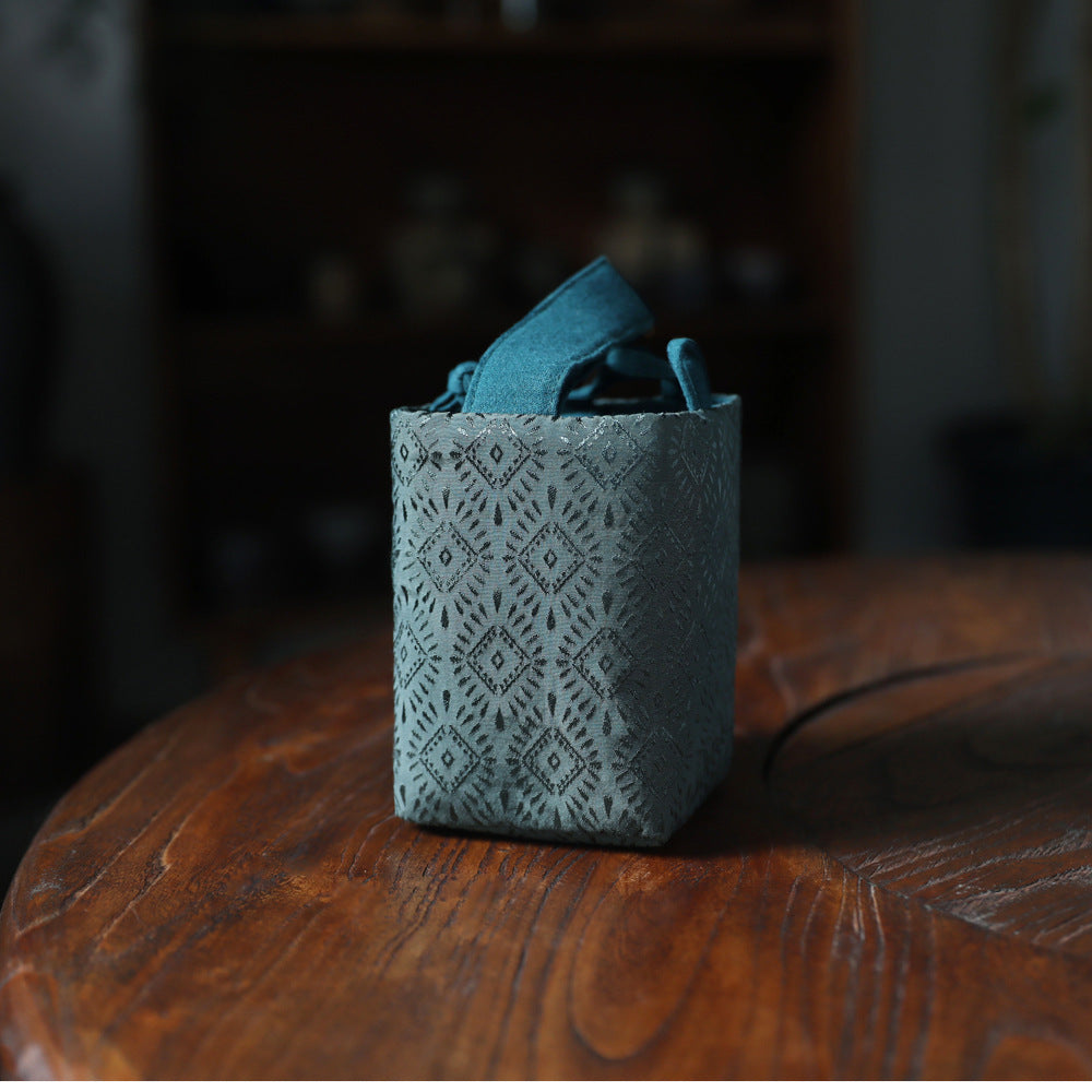 Gohobi Green Weaving Brocade Teaware Storage Travel Bag Shifuku