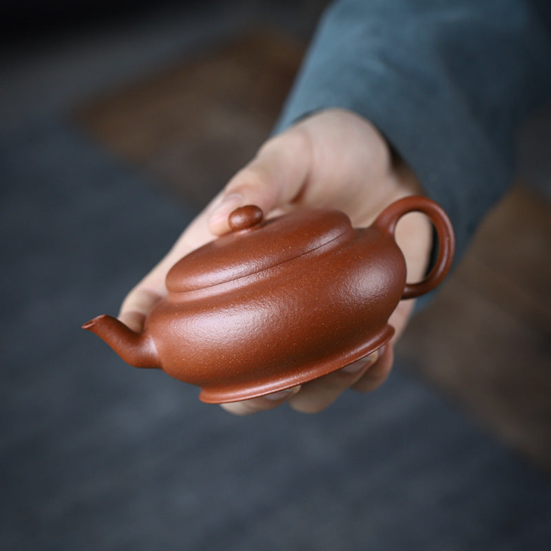 Gohobi Handmade Yixing Original Ore Jiangpo Sandy Purple Clay "Flat Lantern" Teapot – 150ml Thin-Walled Home Brewing Teapot with Built-in Filter