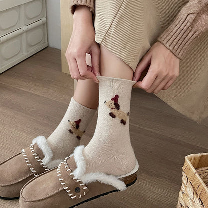 Gohobi Fleece-Lined Puppy Print Winter Socks