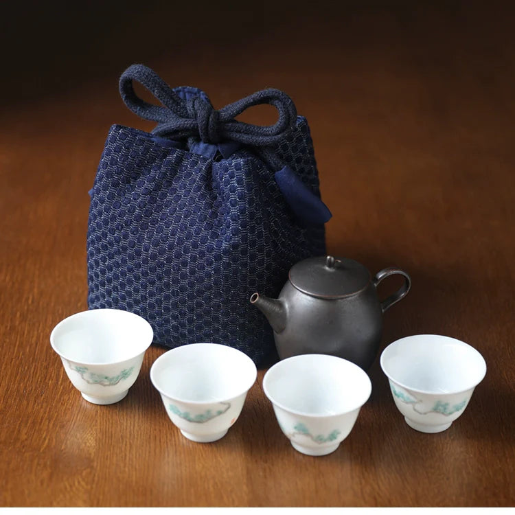 Gohobi Denim Large Teaware Storage Travel Bag Shifuku