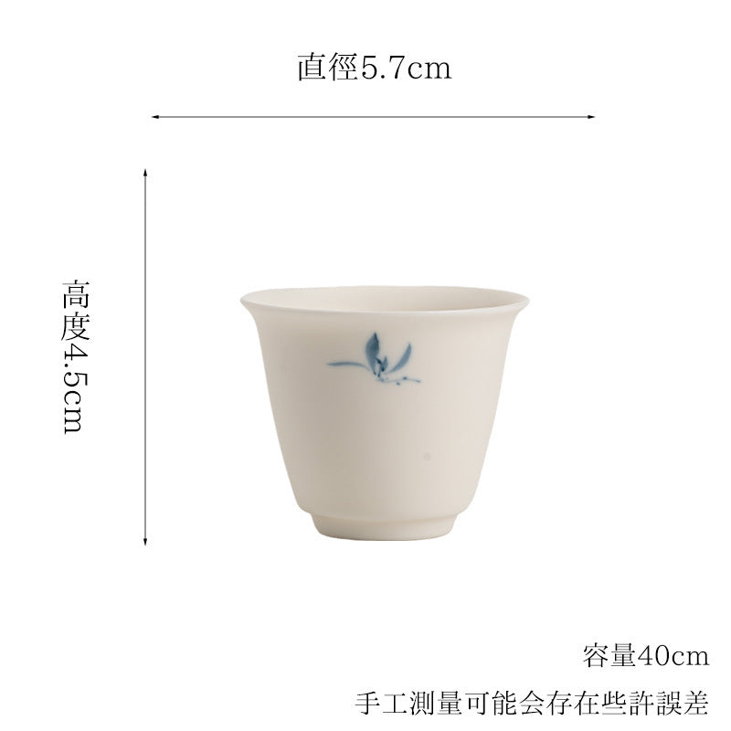 Gohobi Matte Hand-Painted 'Autumn Orchid by the Water' Ceramic Teacup