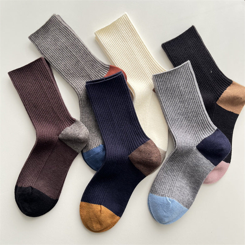 Gohobi Winter Wool Ribbed Colorblock Socks