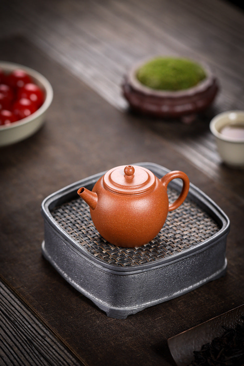 Gohobi Handmade Yixing Zisha Sandy Purple Clay Teapot – 120ml Original Ore Jin Jiangpo Clay, Handmade Thin Body with Built-in Filter, Da Bin Huai Yue Style Small Gongfu Teapot