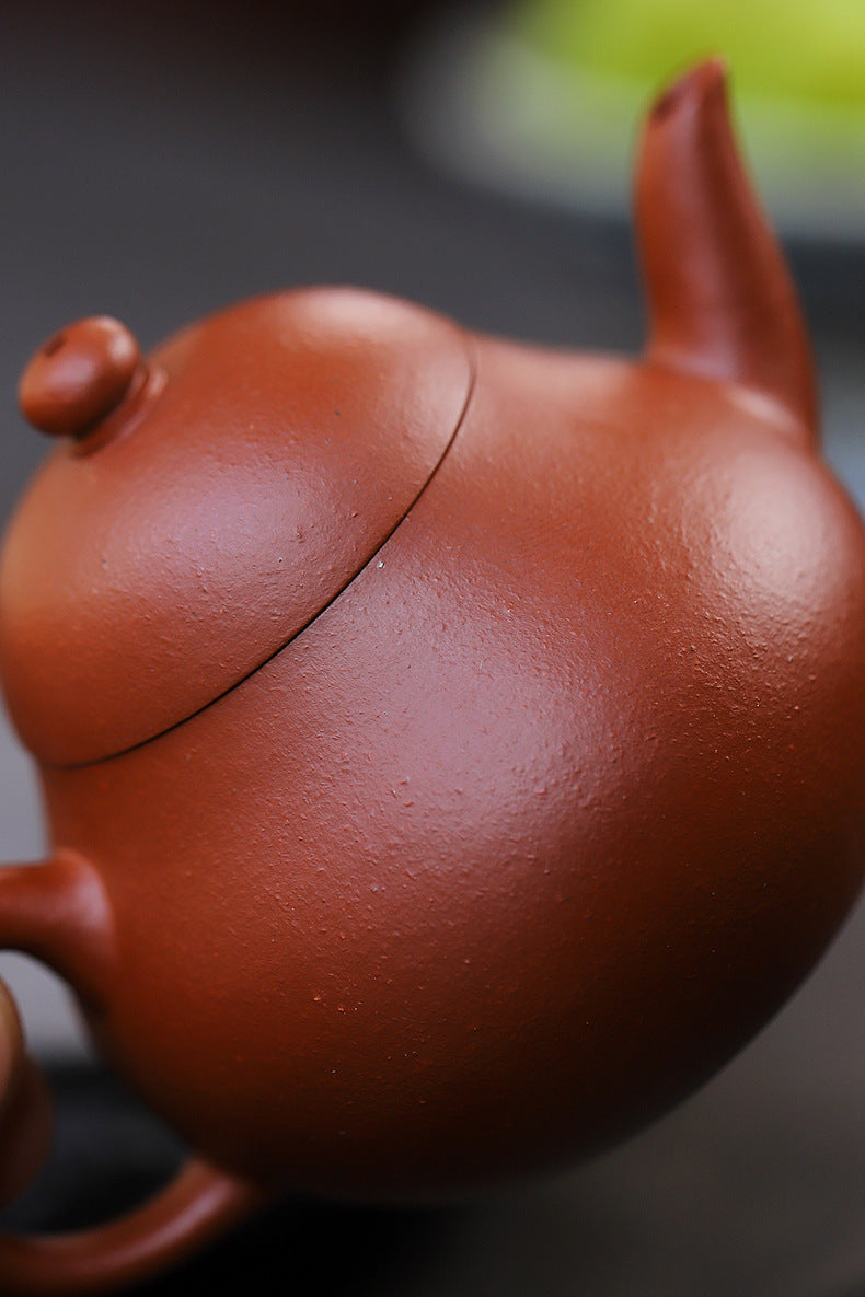 Gohobi Handmade Yixing Red Zisha Clay Teapot – 130ml Handmade Original Ore Raw Zhuni Pear-Shaped Teapot, Gongfu Tea Brewing Small Yixing Teaware