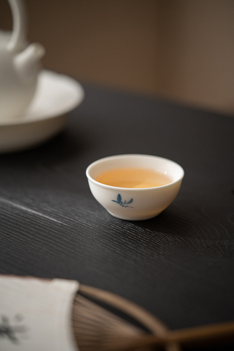 Gohobi Matte Hand-Painted 'Autumn Orchid by the Water' Ceramic Teacup