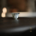[賦山敘 x Gohobi] Blue and White Calligraphy Teacup Set – 3pcs Jingdezhen Gongfu Master Cups with Silver Rim and Poetic Script