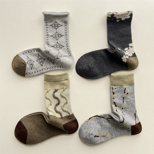 Gohobi Vintage Floral Wool Mid-Calf Socks