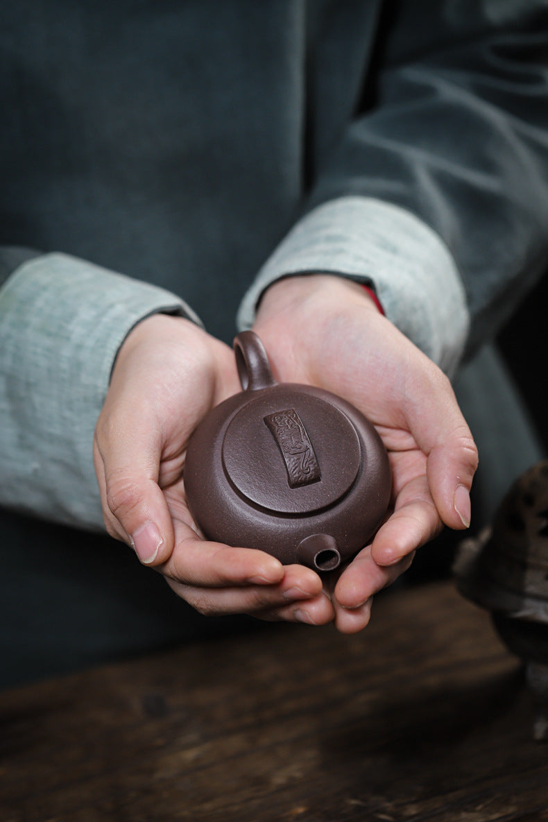 Gohobi Handmade Yixing Purple Zisha Clay Teapot – 120ml Original Ore Tianqing Clay Ruihu (Auspicious Tiger) Style Gongfu Teapot with Built-in Filter