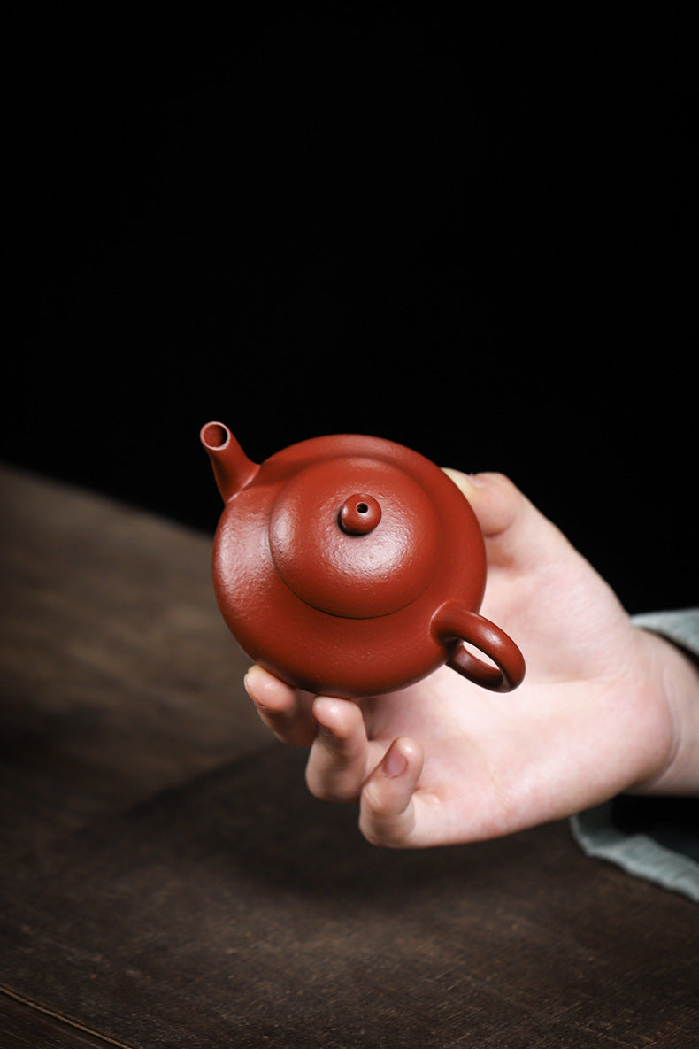 Gohobi Handmade Yixing Red Zisha Clay Teapot – 120ml Original Ore Zhuni Pear-Shaped Teapot, Handmade Gongfu Tea Teaware for Home Brewing