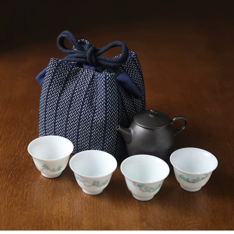Gohobi Denim Large Teaware Storage Travel Bag Shifuku