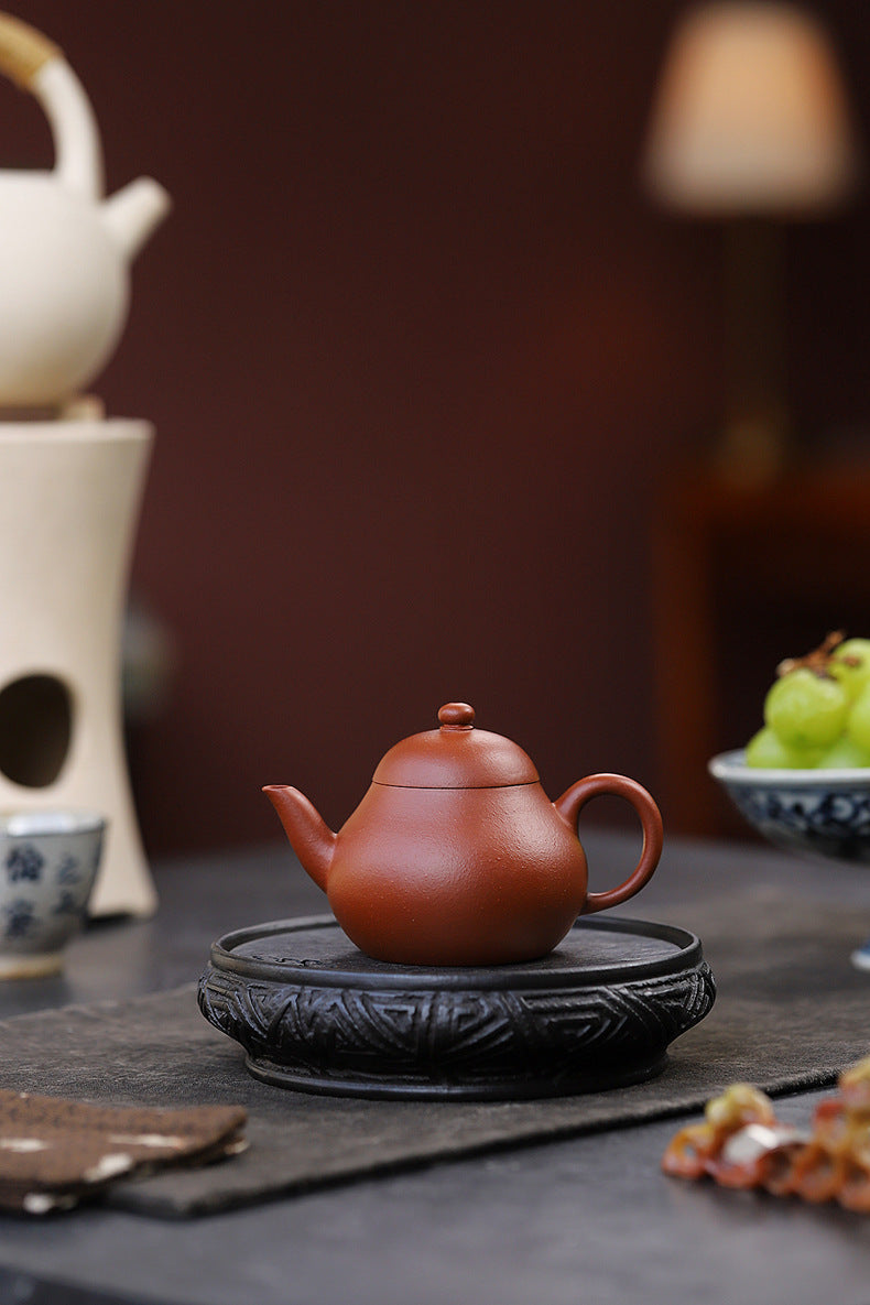 Gohobi Handmade Yixing Red Zisha Clay Teapot – 130ml Handmade Original Ore Raw Zhuni Pear-Shaped Teapot, Gongfu Tea Brewing Small Yixing Teaware