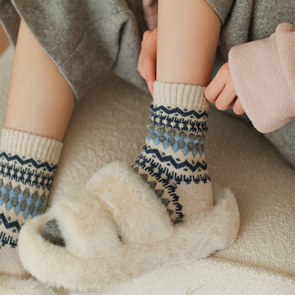 Gohobi Fair Isle Thick Wool Mid-Calf Socks