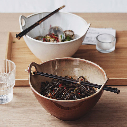 Gohobi Japanese Ceramic Double-Handled Bowl
