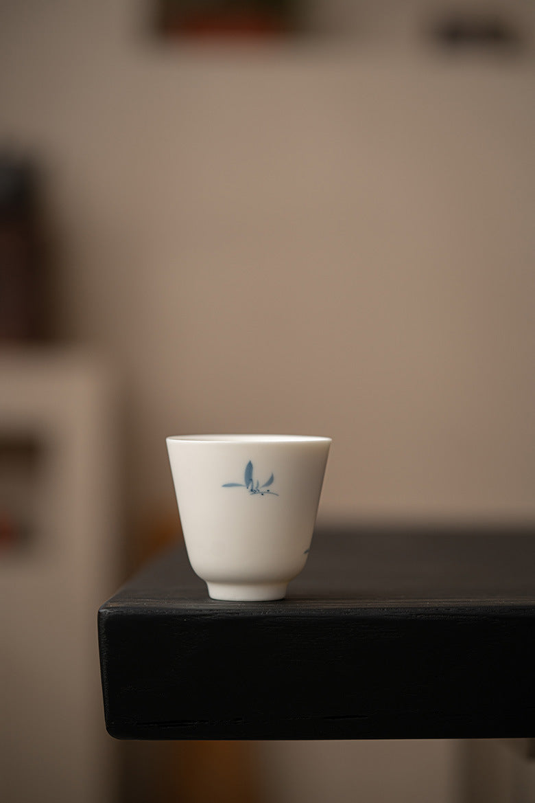 Gohobi Matte Hand-Painted 'Autumn Orchid by the Water' Ceramic Teacup
