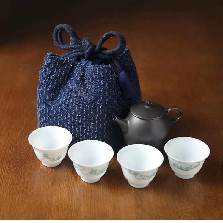 Gohobi Denim Large Teaware Storage Travel Bag Shifuku