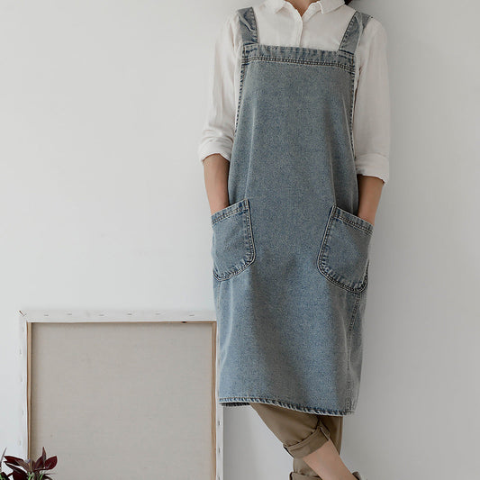 Gohobi Japanese Style Washed Denim Cotton Apron