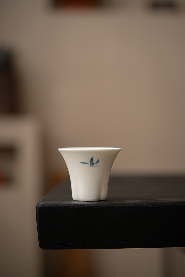 Gohobi Matte Hand-Painted 'Autumn Orchid by the Water' Ceramic Teacup