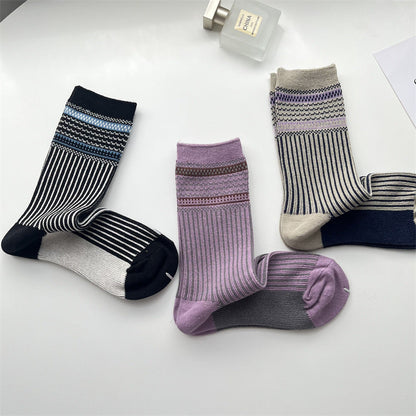 Gohobi Vintage Ribbed Knit Mid-Calf Socks