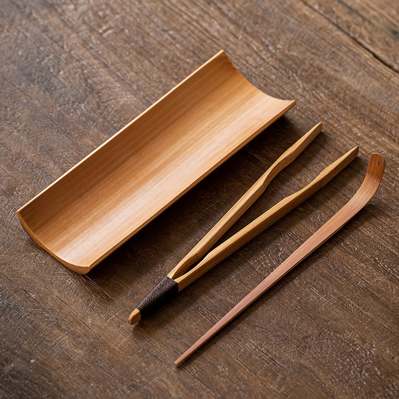 Gohobi Retro Bamboo Chaze Tea Tool Set – Handmade Chinese Tea Lotus Scoop, Teaspoon & Tea Needle Three-Piece Set