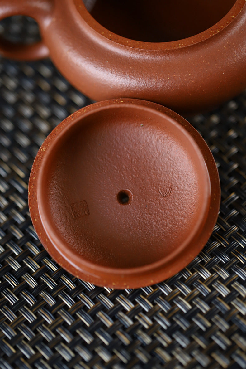 Gohobi Handmade Yixing Original Ore Jiangpo Sandy Purple Clay "Flat Lantern" Teapot – 150ml Thin-Walled Home Brewing Teapot with Built-in Filter