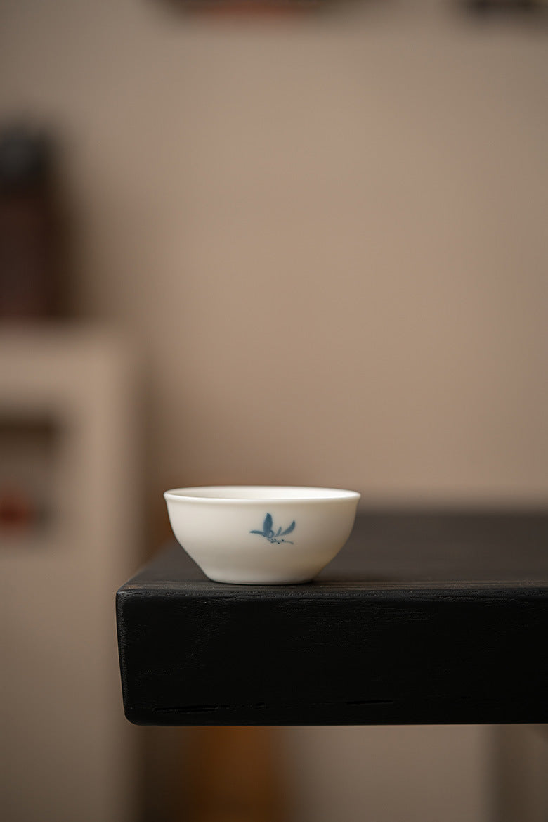 Gohobi Matte Hand-Painted 'Autumn Orchid by the Water' Ceramic Teacup