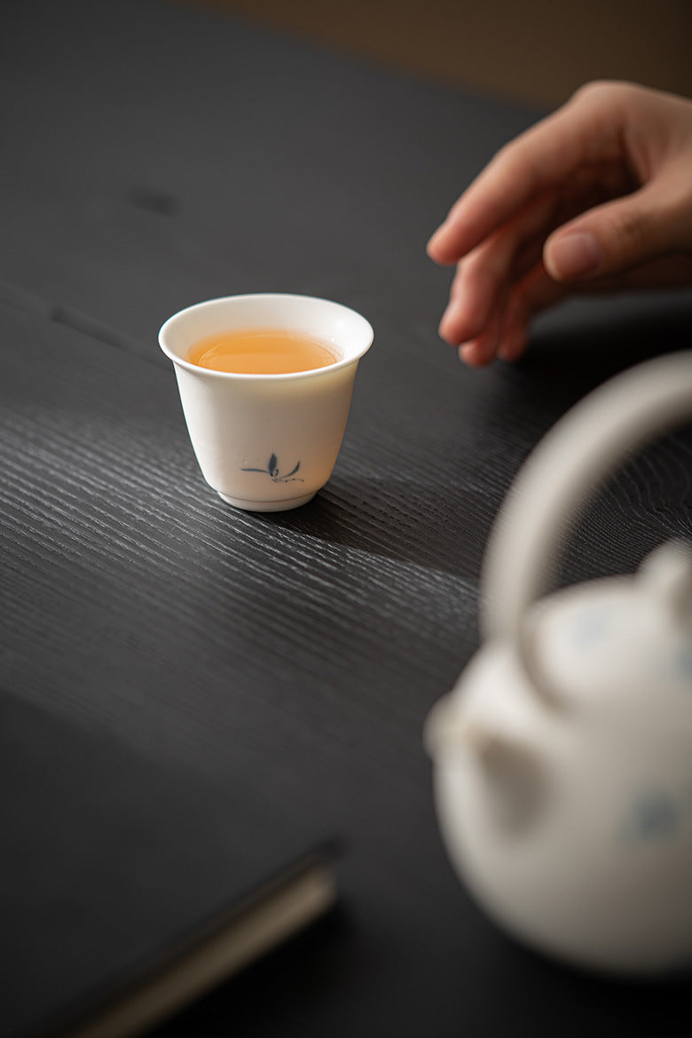 Gohobi Matte Hand-Painted 'Autumn Orchid by the Water' Ceramic Teacup