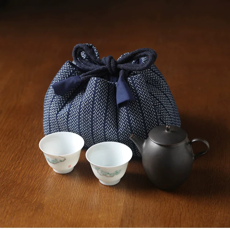 Gohobi Denim Medium Teaware Storage Travel Bag Shifuku