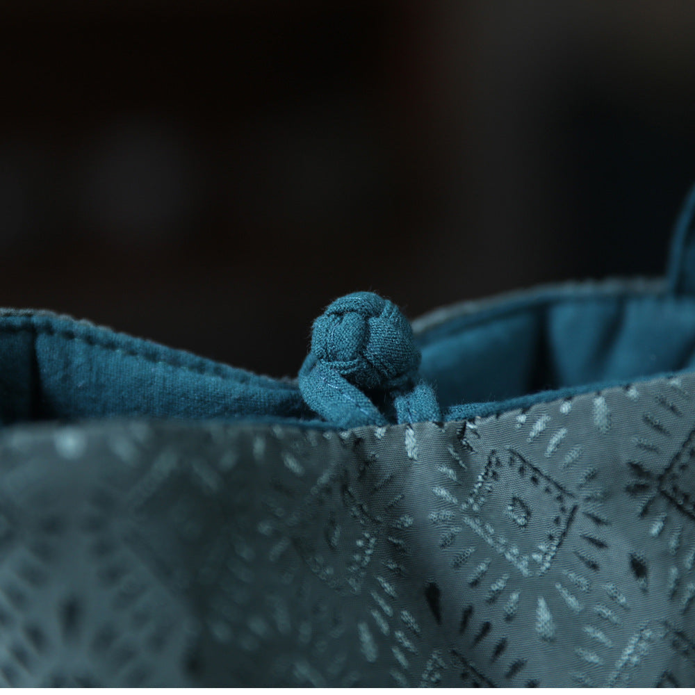 Gohobi Green Weaving Brocade Teaware Storage Travel Bag Shifuku