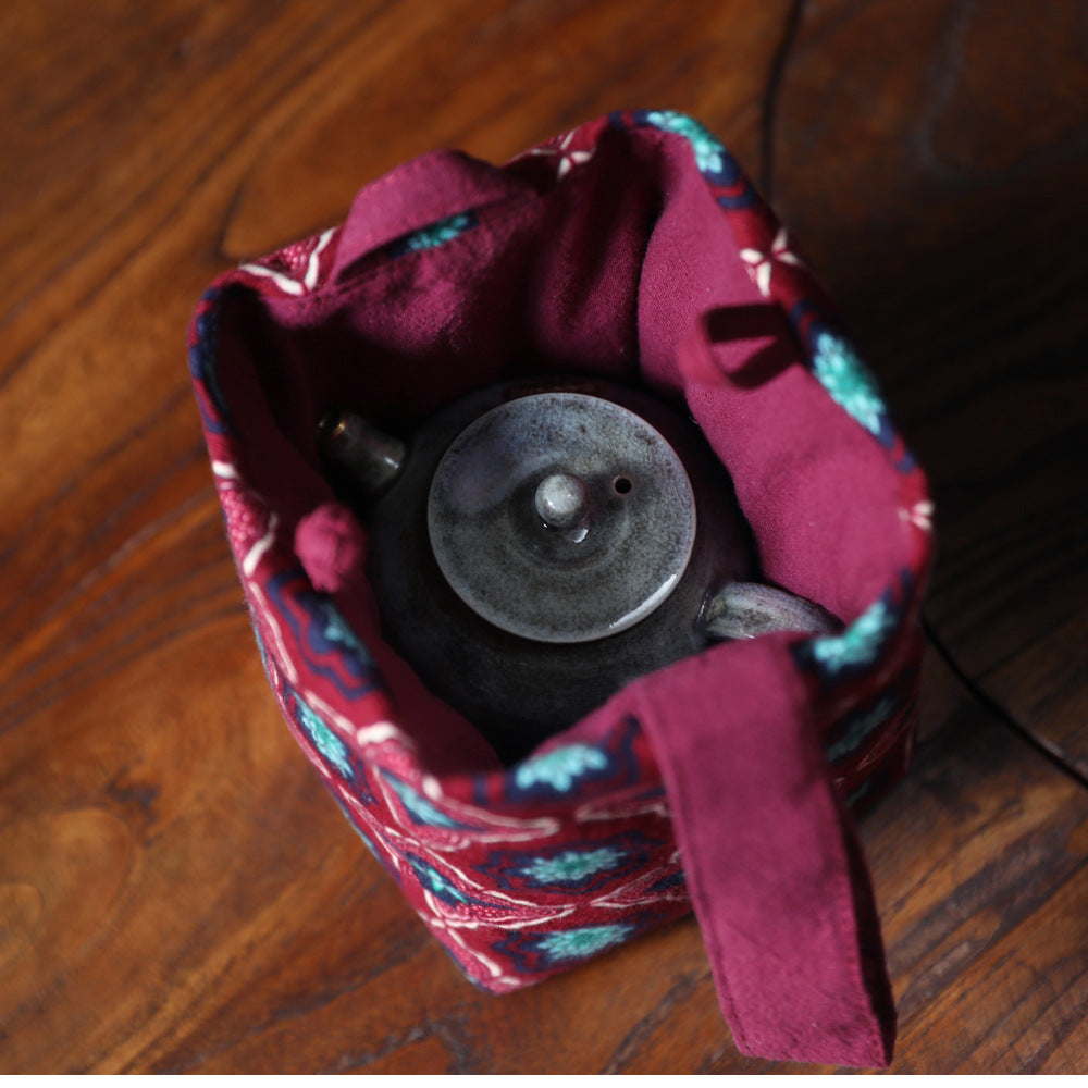 Gohobi Floral Old Pattern Teaware Storage Travel Bag Shifuku