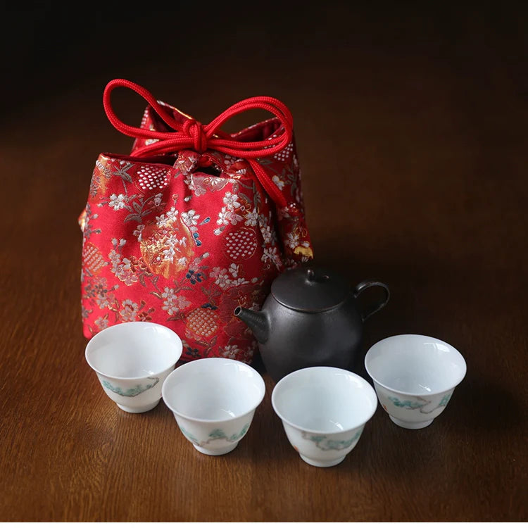 Gohobi Colourful Brocade Teaware Storage Travel Bag Shifuku