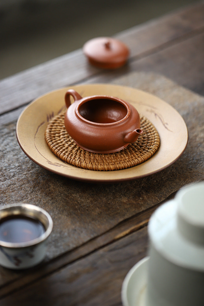 Gohobi Handmade Yixing Original Ore Jiangpo Sandy Purple Clay "Flat Lantern" Teapot – 150ml Thin-Walled Home Brewing Teapot with Built-in Filter
