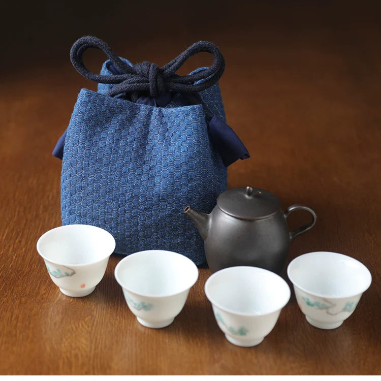 Gohobi Denim Large Teaware Storage Travel Bag Shifuku