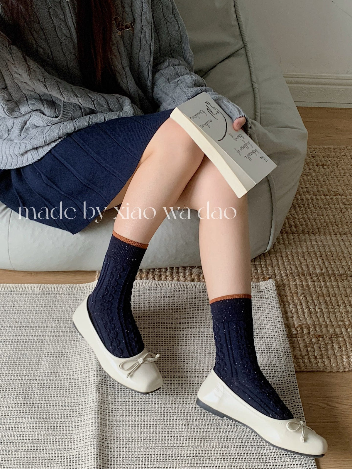 Gohobi Korean Speckled Cable Knit Cotton Socks
