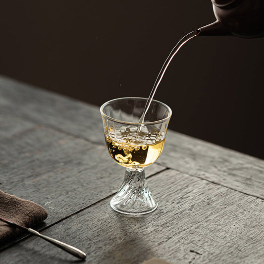 Gohobi High Borosilicate Glass Flower-Rim Swirl-Base Tall Footed Master Cup – Heat-Resistant Gongfu Tea Cup